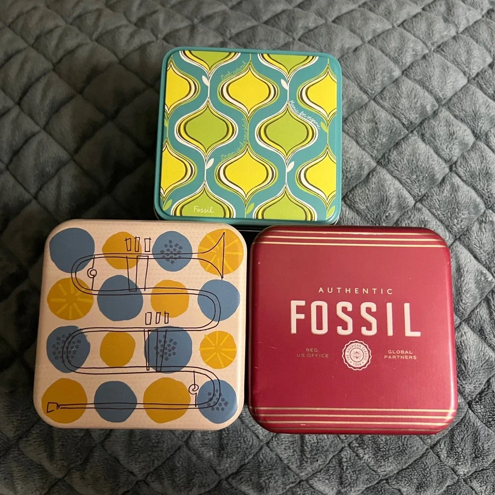 Fossil Watch Tins Set of 3 Retro Mid-Century Modern Graphic Storage Boxes ES3316